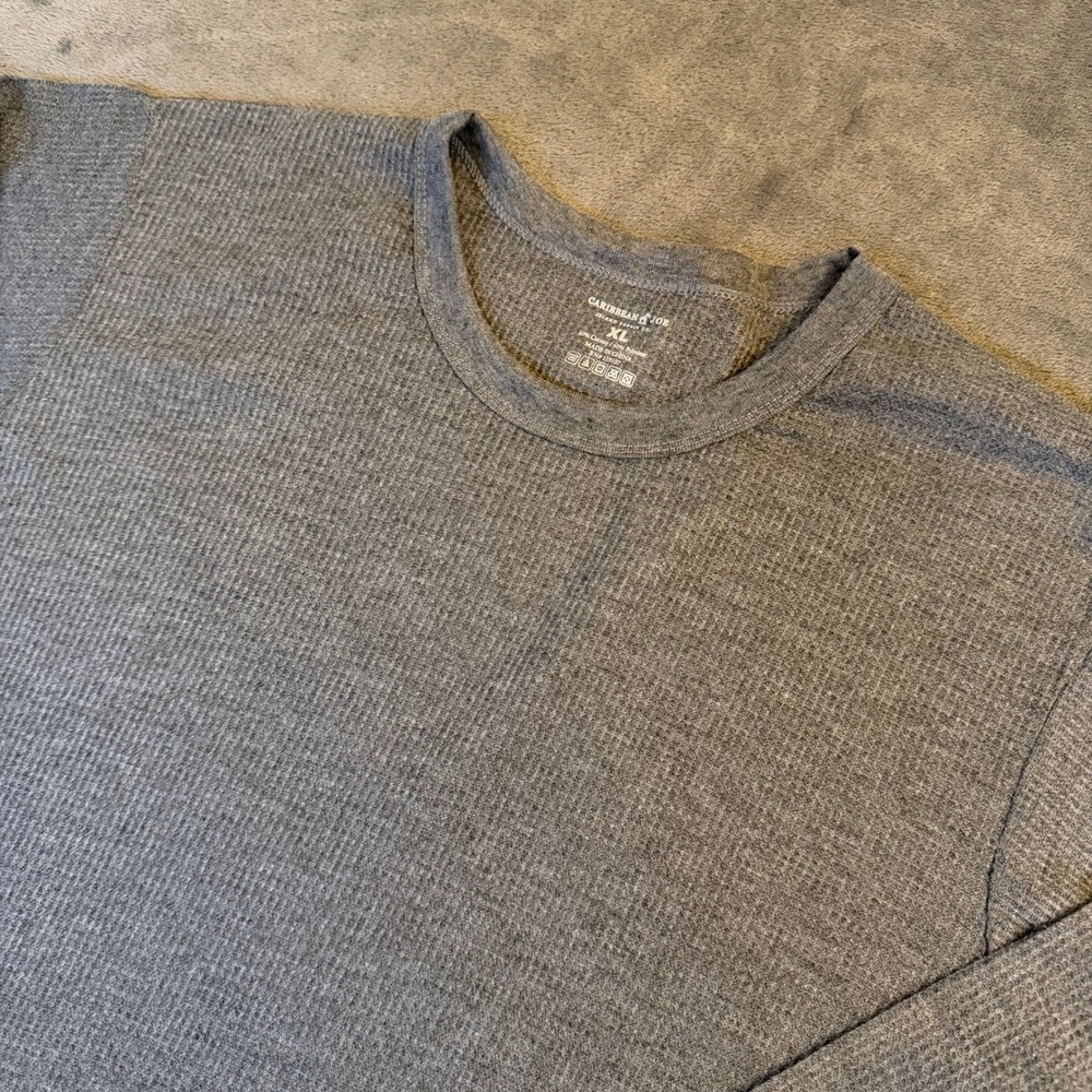 Caribbean Joe Waffle Knit Thermal Shirt Mens Extra Large Gray Long Sleeve